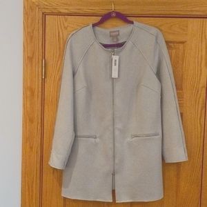 Chico's zip-pocket long faux suede jacket - size 1